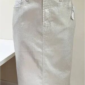 GAP Metallic Silver Denim Pencil Skirt Size 0 / 25 Pockets Stretchy